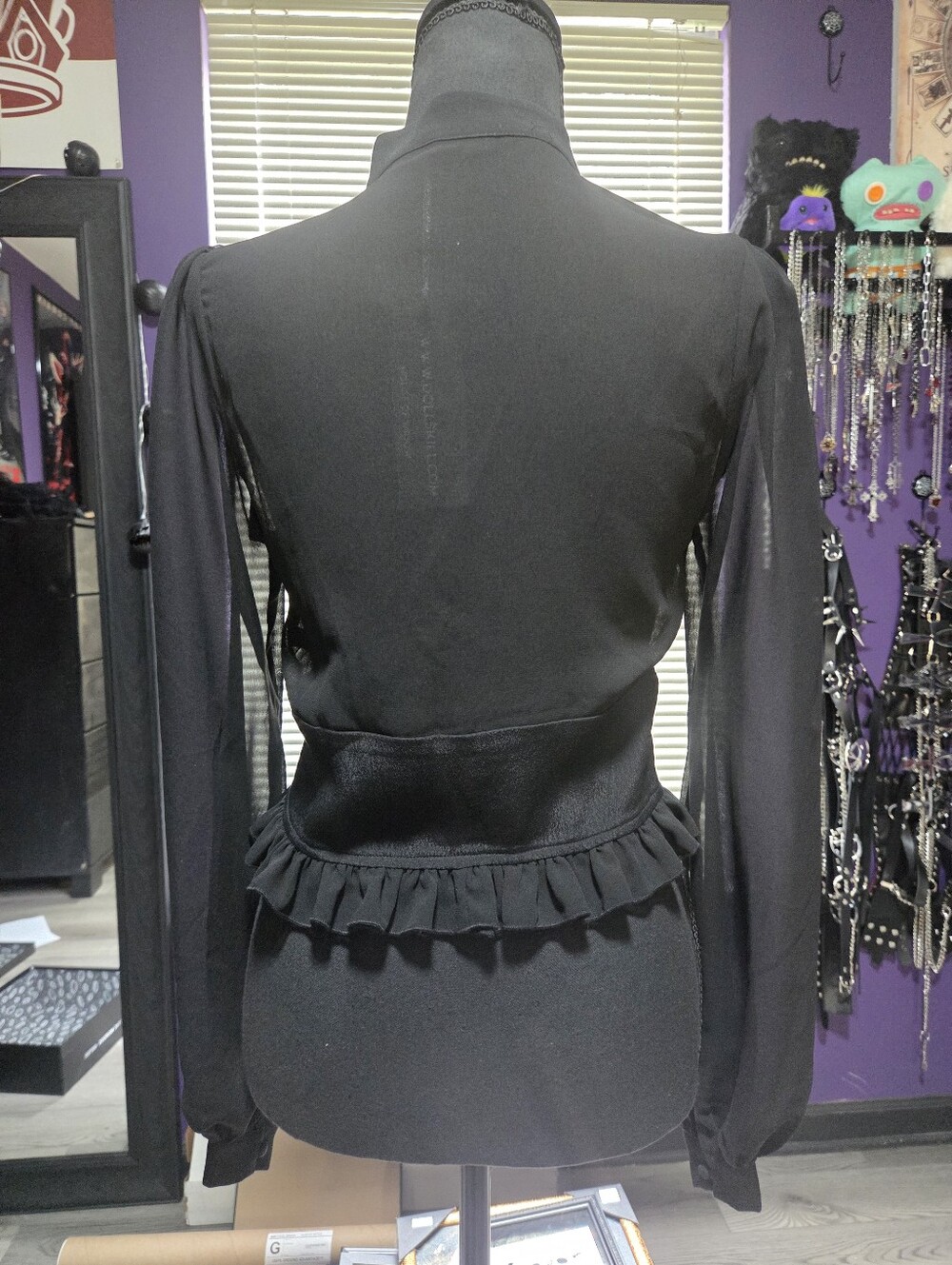 Dolls Kill Widow Natural Life Chiffon Top Goth Emo Victorian Black Long Sleeve - Picture 4 of 7